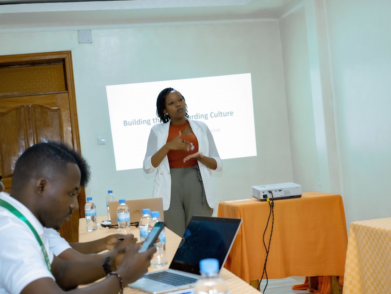 Uhozase Benimana Olga, an external expert training us on "Building Safeguarding culture''